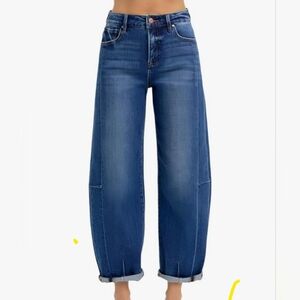 Risen Deep Blue Wash Barrel Leg Jean Stretch